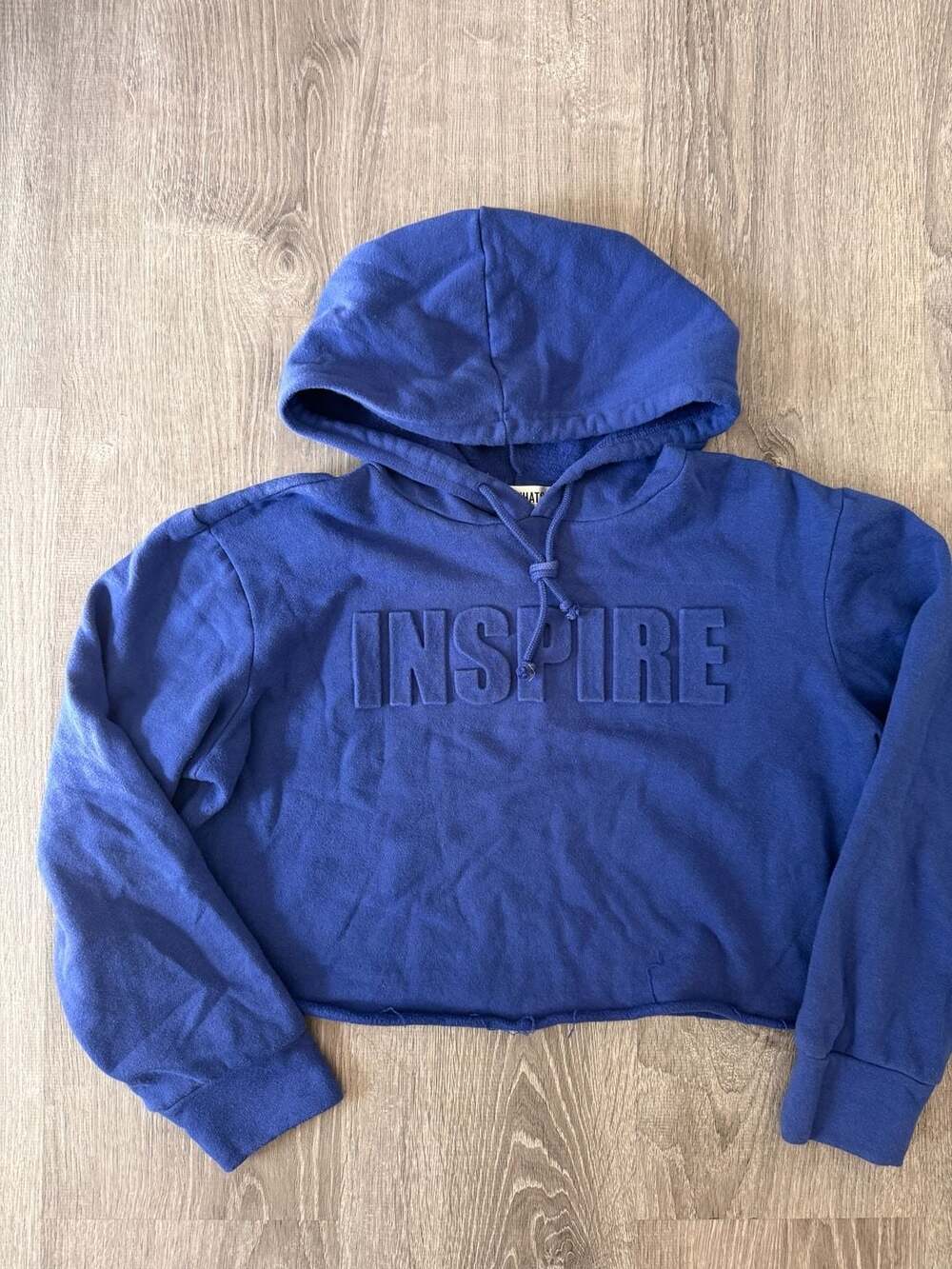 Say What? Blue "Inspire" Embossed Cropped Hoodie